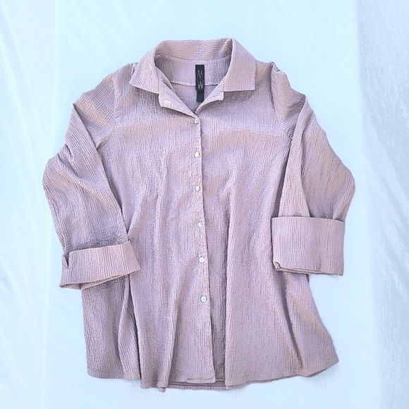 MarlaWynne Tops - MARLA WYNNE Shirt Size xl Pink Crinkle Stretch Long Sleeve Tunic